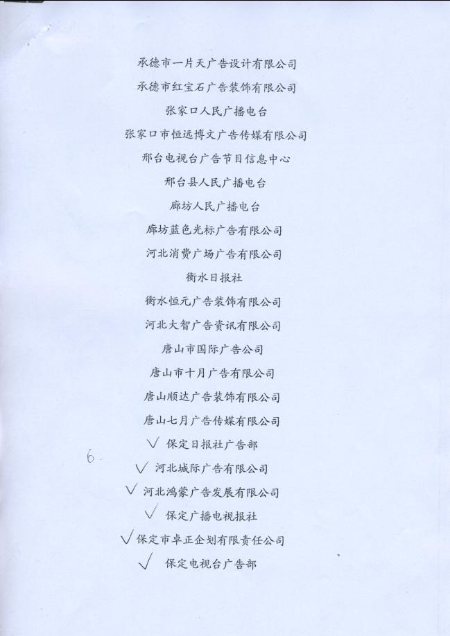 保定市六家广告经营单位被评为“河北省广告行业文明单位”